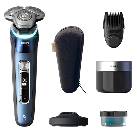 PHILIPS i9000 Prestige Ultra Elektroskuveklis mitrai/sausai skūšanai (lādējams), Mystic Aqua XP9201/33