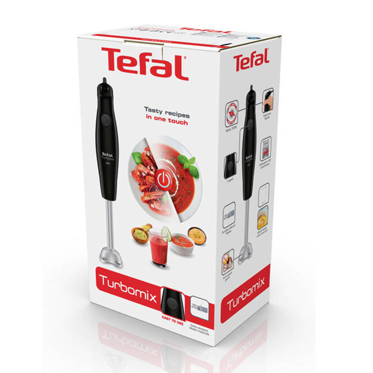 TEFAL rokas blenderis Turbomix 350W, melns/nerūsējošais tērauds HB1218