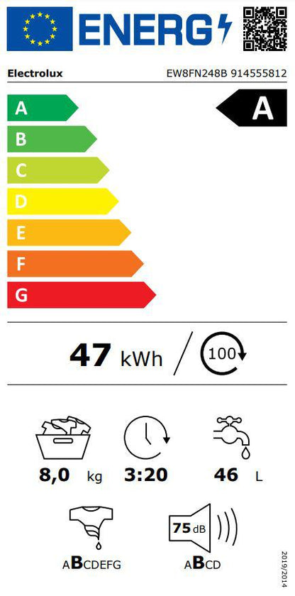 Electrolux veļas mazg.mašīna(front.ielāde), 8 kg EW8FN248B