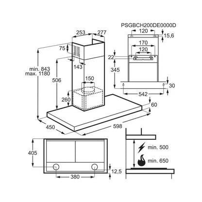 Electrolux skursteņa tipa tvaika nosūcējs, 60 cm LFT526X