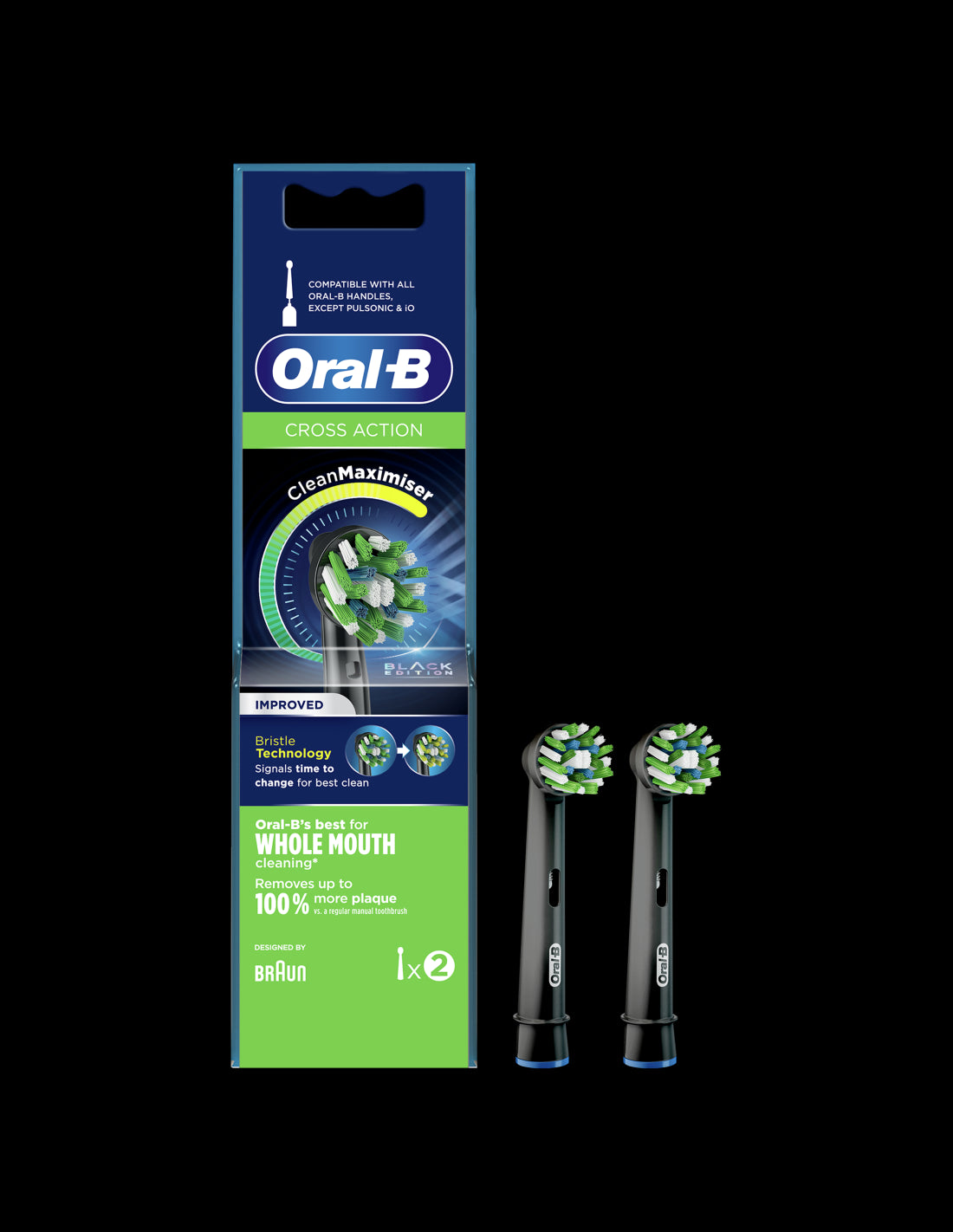 BRAUN el.zobu birstes uzgalis Cross Action, 2 gab, melns EB 50-2 BLK