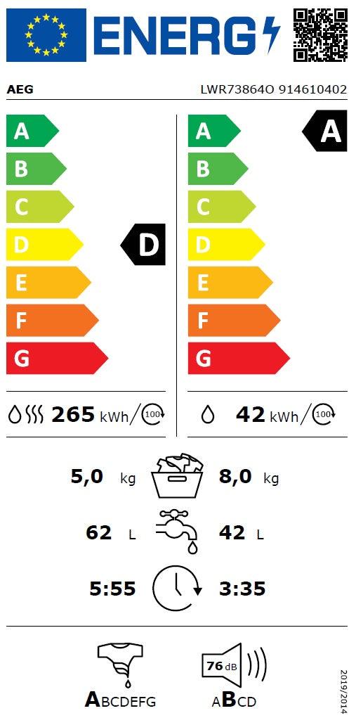 Veļas mazgājamā mašīna ar žāvētāju AEG LWR73166OE - DomoTehnika