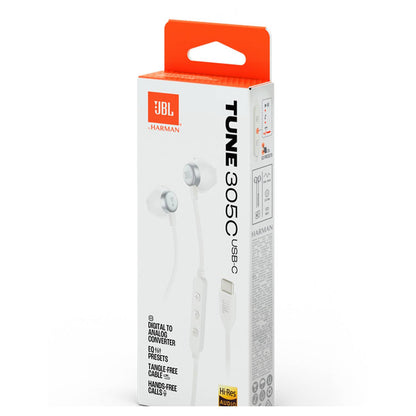 JBL USB-C austiņas, baltas JBLT305CWHT