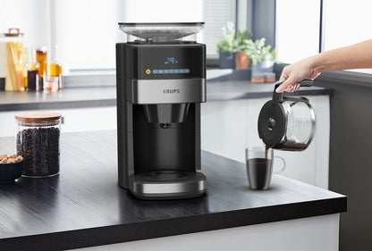 KRUPS grind &amp; brew kafijas automāts ar filtru un dzirnaviņām, 1.25L, melns KM832810