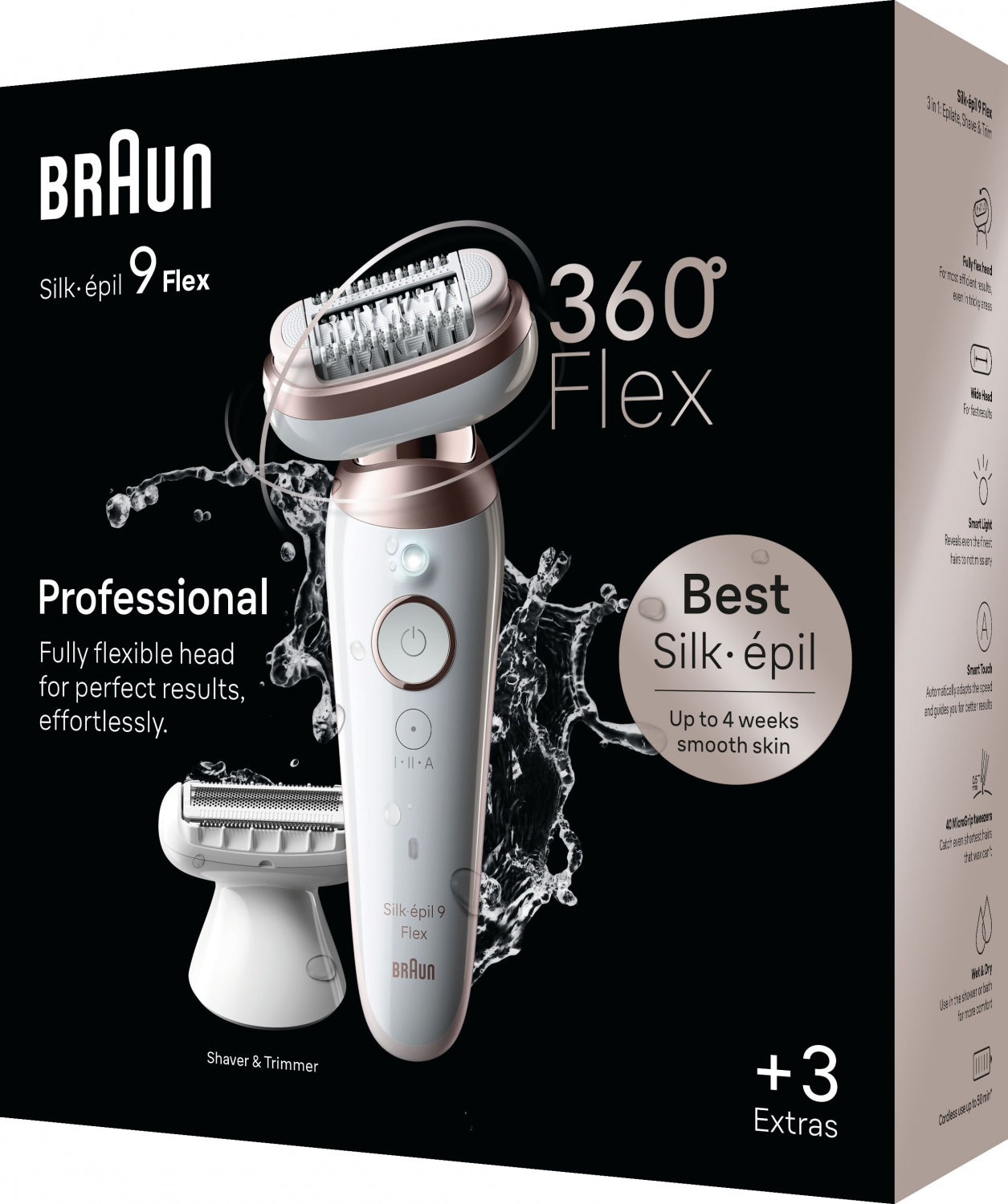 BRAUN Silk 9 epilators 3D RST, komplektā uzgaļi SES9-030 3D