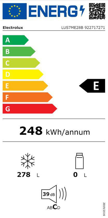 Electrolux brīvstāvoša No Frost saldētava E, 186 cm LUS7ME28B