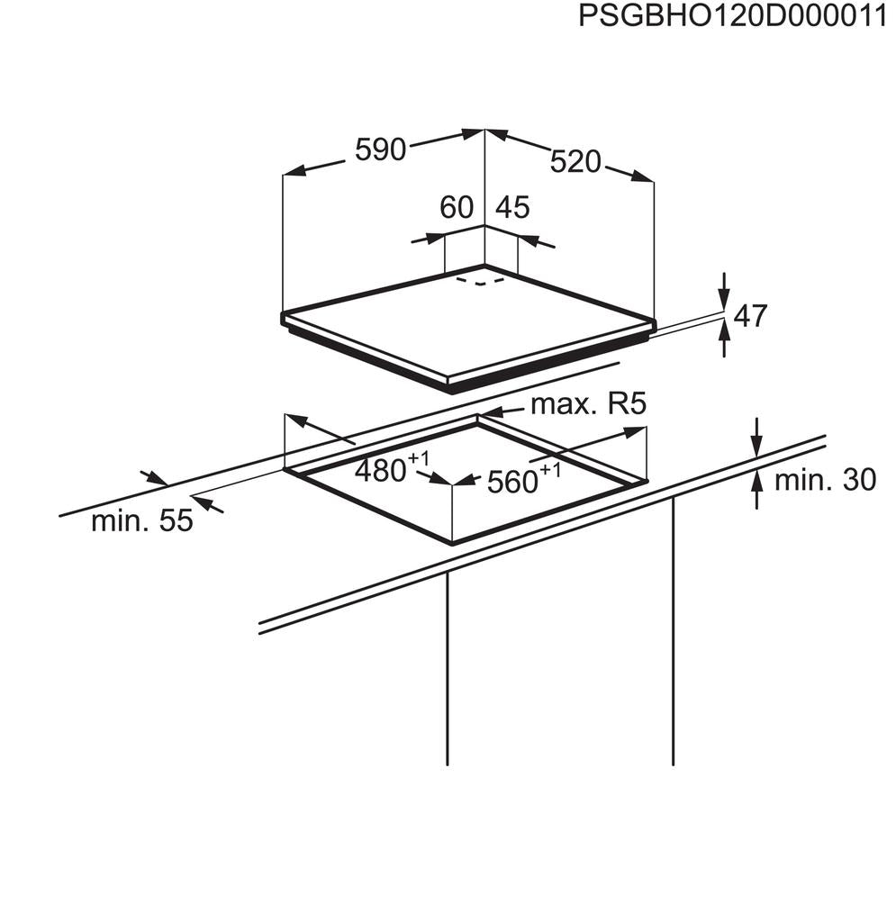 Electrolux gāzes virsma, iebūv.,60cm EGT6242NVK