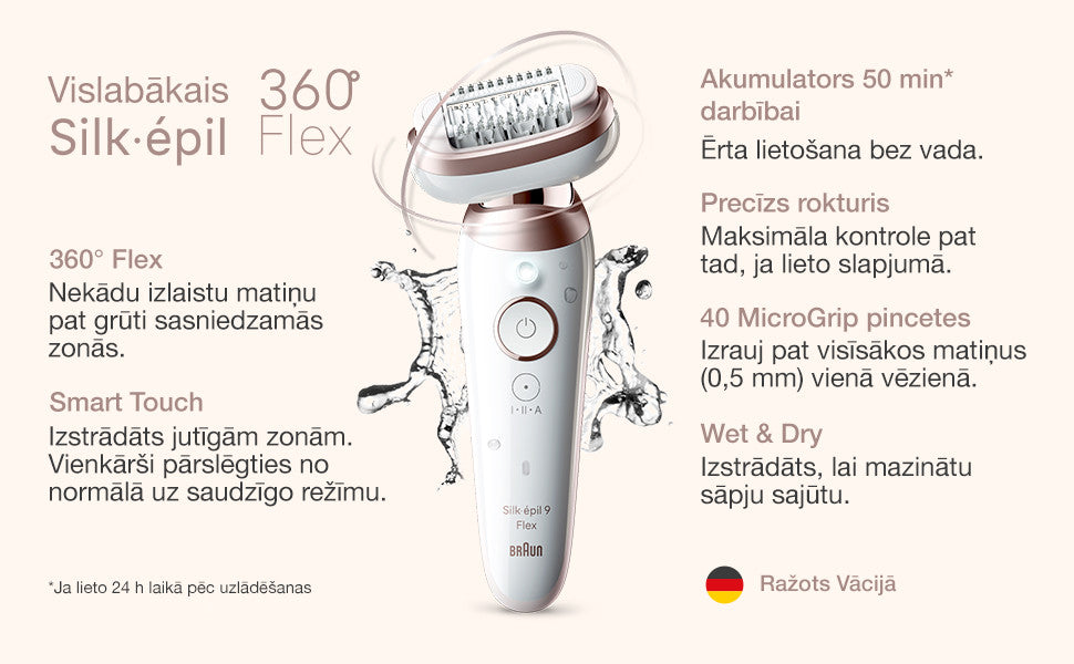 BRAUN Silk 9 epilators 3D RST, komplektā uzgaļi SES9-030 3D