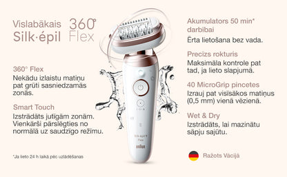 BRAUN Silk 9 epilators 3D RST, komplektā uzgaļi SES9-030 3D