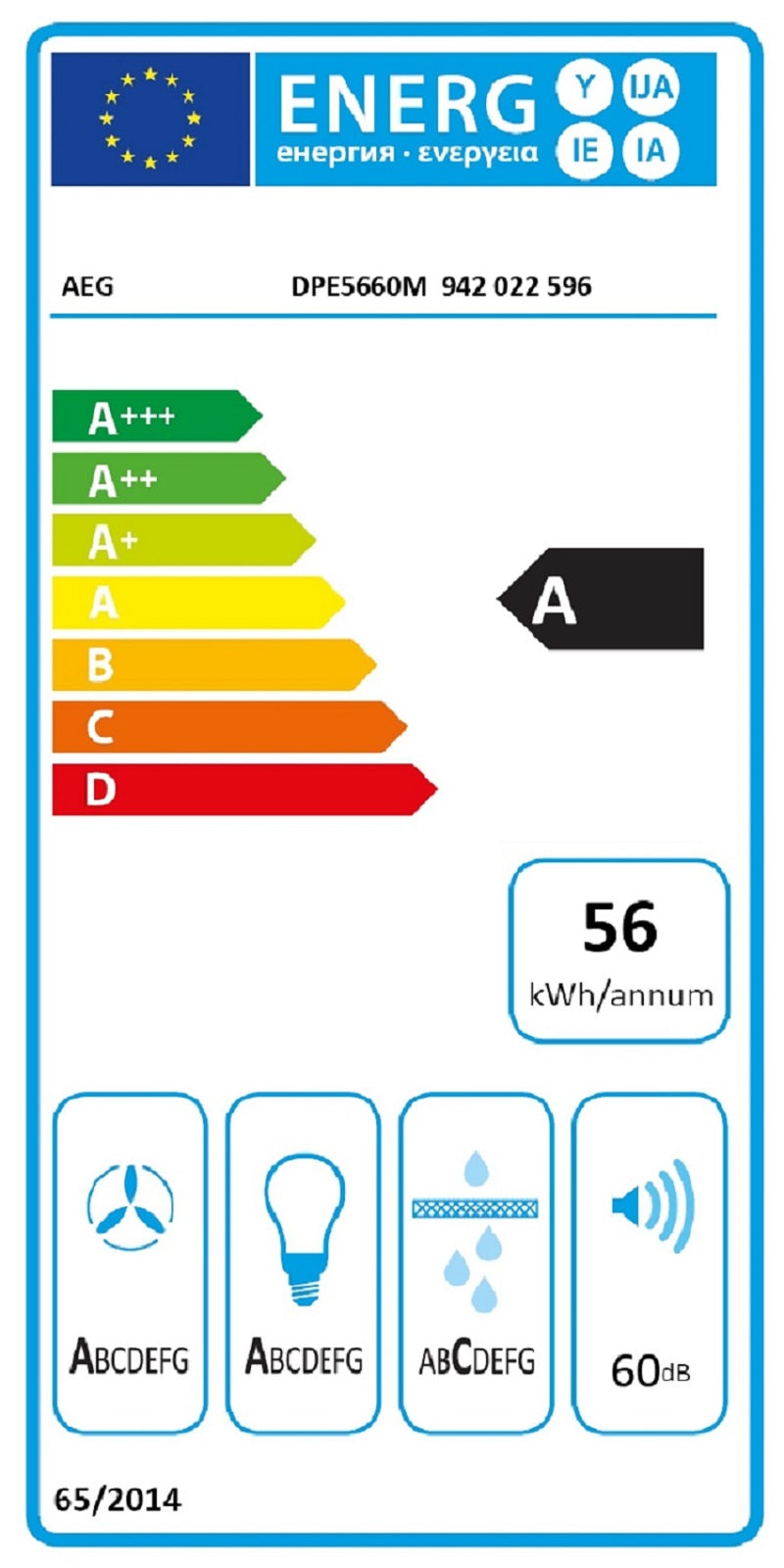 AEG izvelkams tvaika nosūcējs (iebūv.), 60 cm DPE5660M