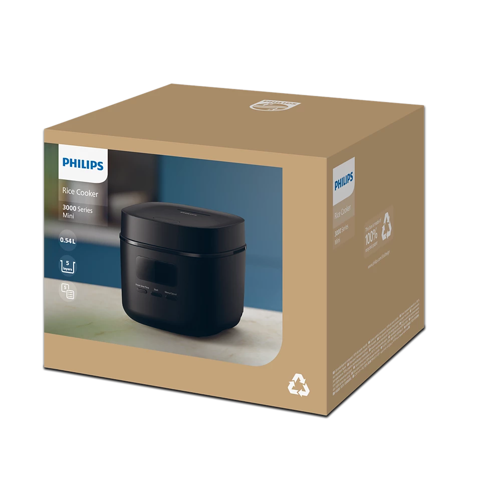 PHILIPS 3000. sērijas Mini rīsu vārāmais katls, melns HD3080/80