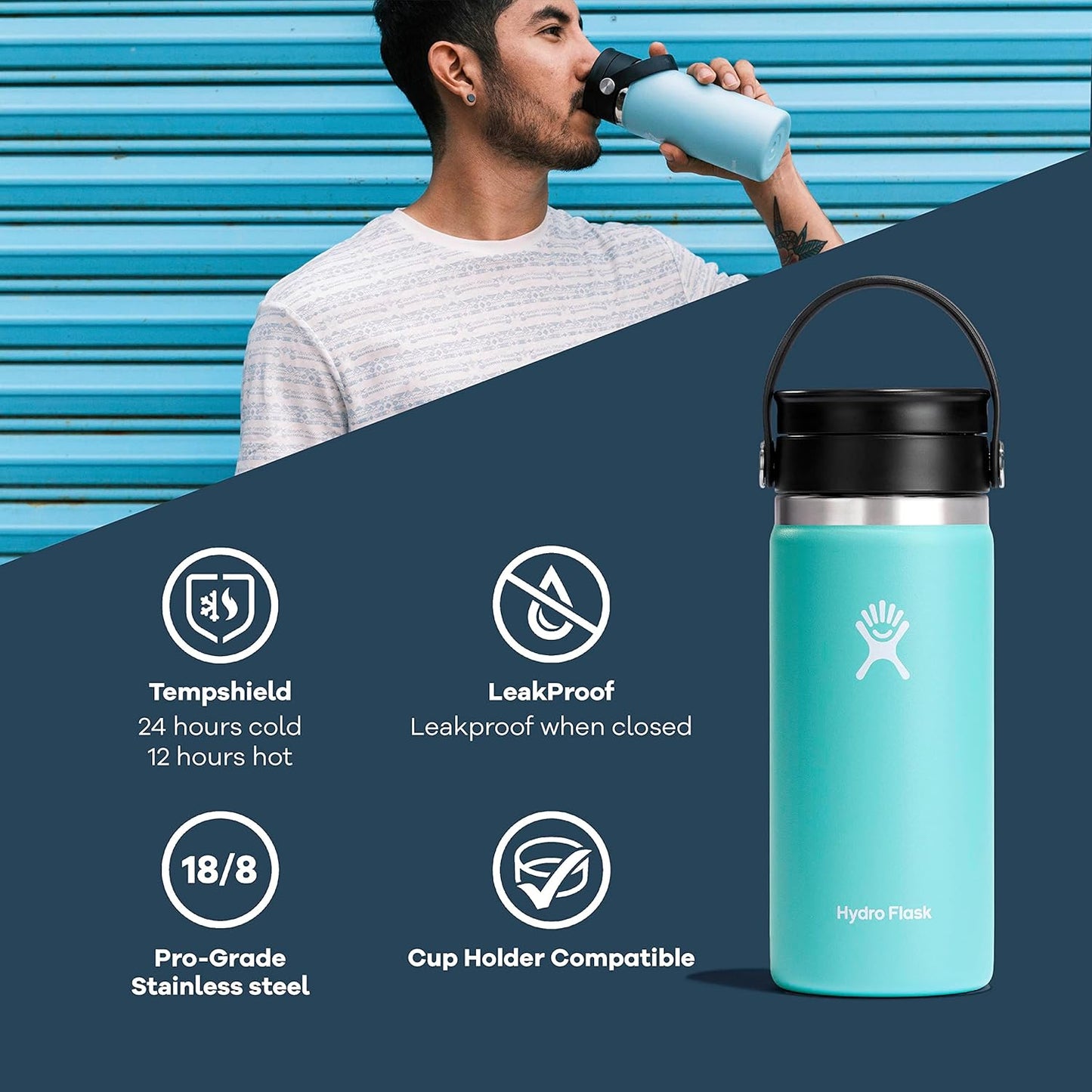 Термобутылка HYDRO FLASK 12 OZ WIDE FLEX SIP LID, Dew W12BCX441