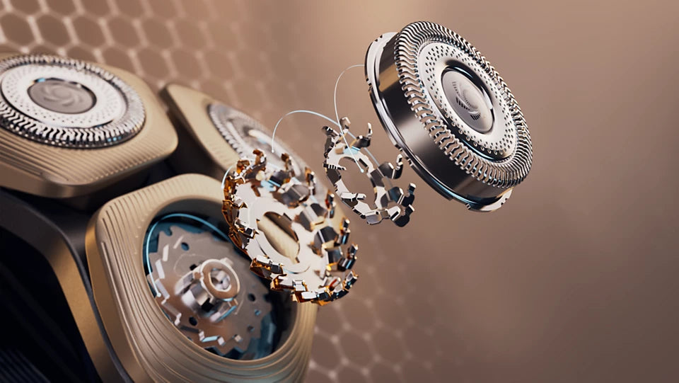 PHILIPS i9000 Prestige Ultra Elektroskuveklis mitrai/sausai skūšanai (lādējams), baltais zelts XP9403/31