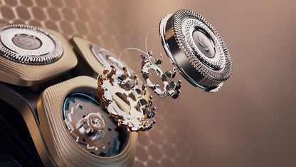 PHILIPS i9000 Prestige Ultra Elektroskuveklis mitrai/sausai skūšanai (lādējams), baltais zelts XP9403/31