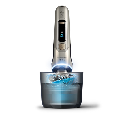 PHILIPS i9000 Prestige Ultra Elektroskuveklis mitrai/sausai skūšanai (lādējams), baltais zelts XP9403/31