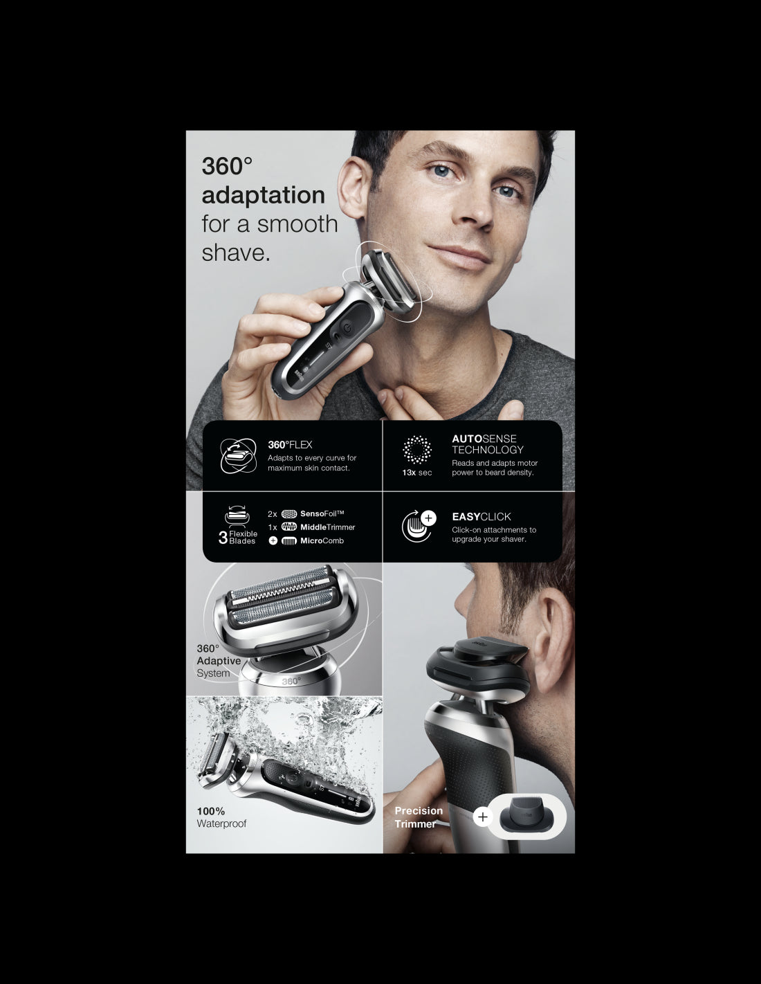 BRAUN Series 7 360 Flex skuveklis  AutoSense, sudraba 71-S4200cs