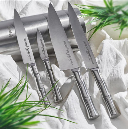 Nažu statīvs ar nažiem SAMURA BAMBOO Knife block set with 4 kitchen knives SBA-05 - DomoTehnika