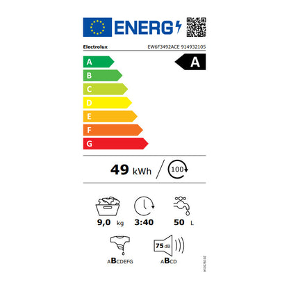 Electrolux 600.sērija veļas mazg.mašīna ar SensiCare un AutoDose, 9kg, balta EW6F3492ACE