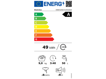 Electrolux veļas mazg.mašīna (front.ielāde), 9 kg EW6F2292E