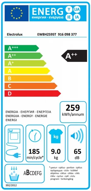 Electrolux veļas žāvētājs (front.ielāde), siltumsūkņa, 9 kg EW8H259ST