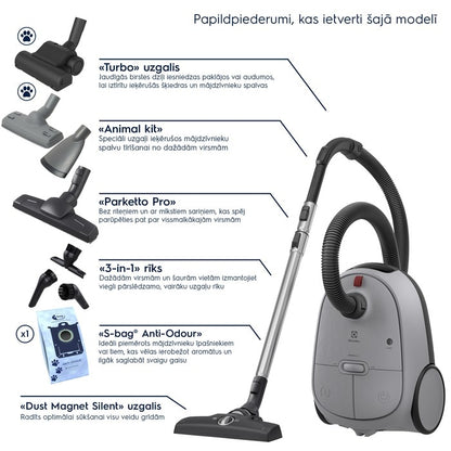 Electrolux 600 putekļu sūcējs ar maisiņu, 850W, pelēks EB61A5UG