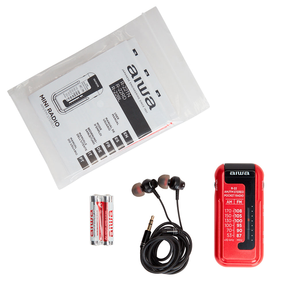 AIWA kabatas radio ar austiņām, sarkans R-22RD