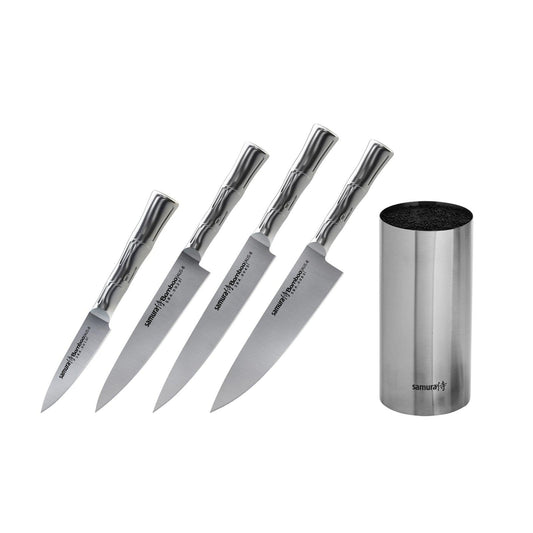 Nažu statīvs ar nažiem SAMURA BAMBOO Knife block set with 4 kitchen knives SBA-05 - DomoTehnika