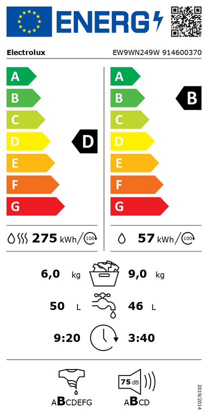 Electrolux veļas mazg.mašīna(front.ielāde), balta EW9WN249W