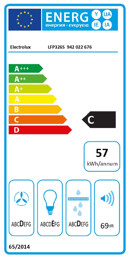 Electrolux izvelkams tvaika nosūcējs, 60 cm, C, pelēks LFP326S