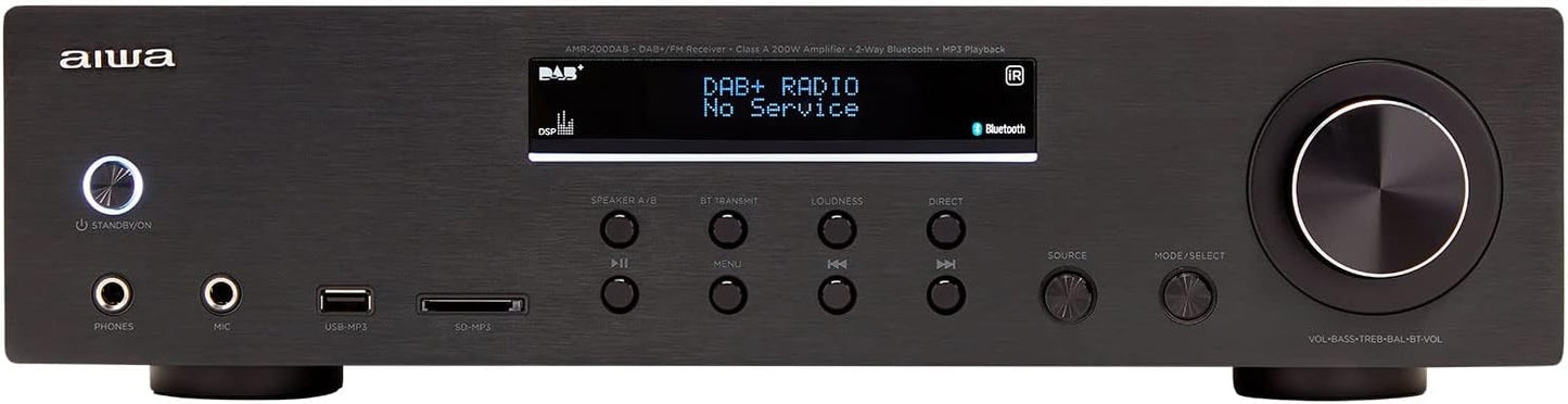 AIWA uztvērējs ar Bluetooth, DAB+/FM, 200w AMR-200DAB/BK