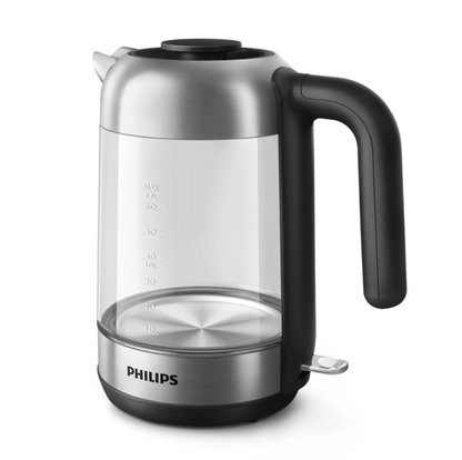 PHILIPS Tējkanna 1.7 l, stikla, melna/sudraba HD9339/80