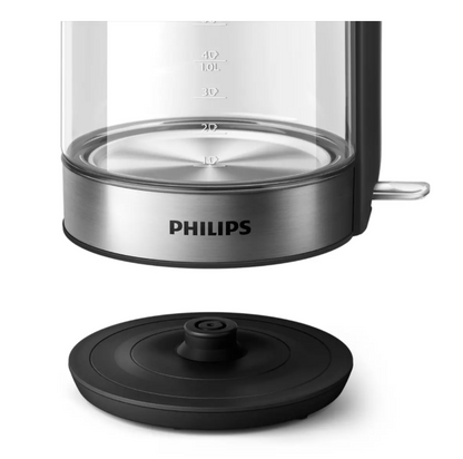 PHILIPS Tējkanna 1.7 l, stikla, melna/sudraba HD9339/80