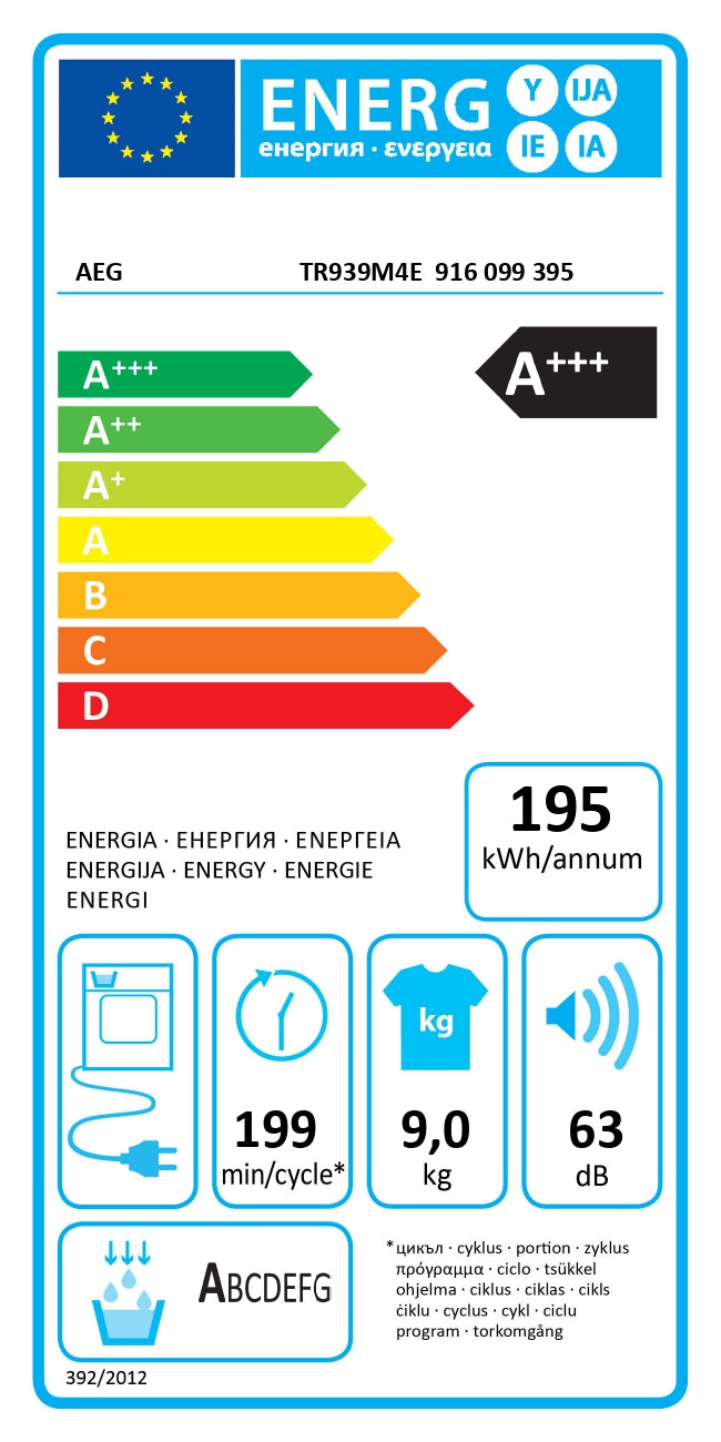 AEG veļas žāvētājs, 9 kg TR939M4E