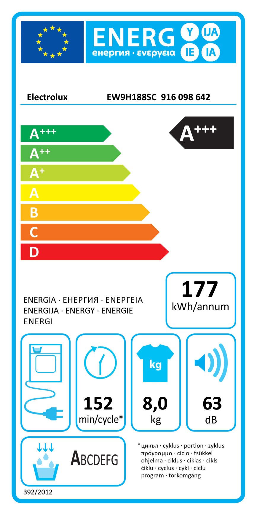Electrolux veļas žāvētājs (siltumsūkņa), 8 kg EW9H188SC