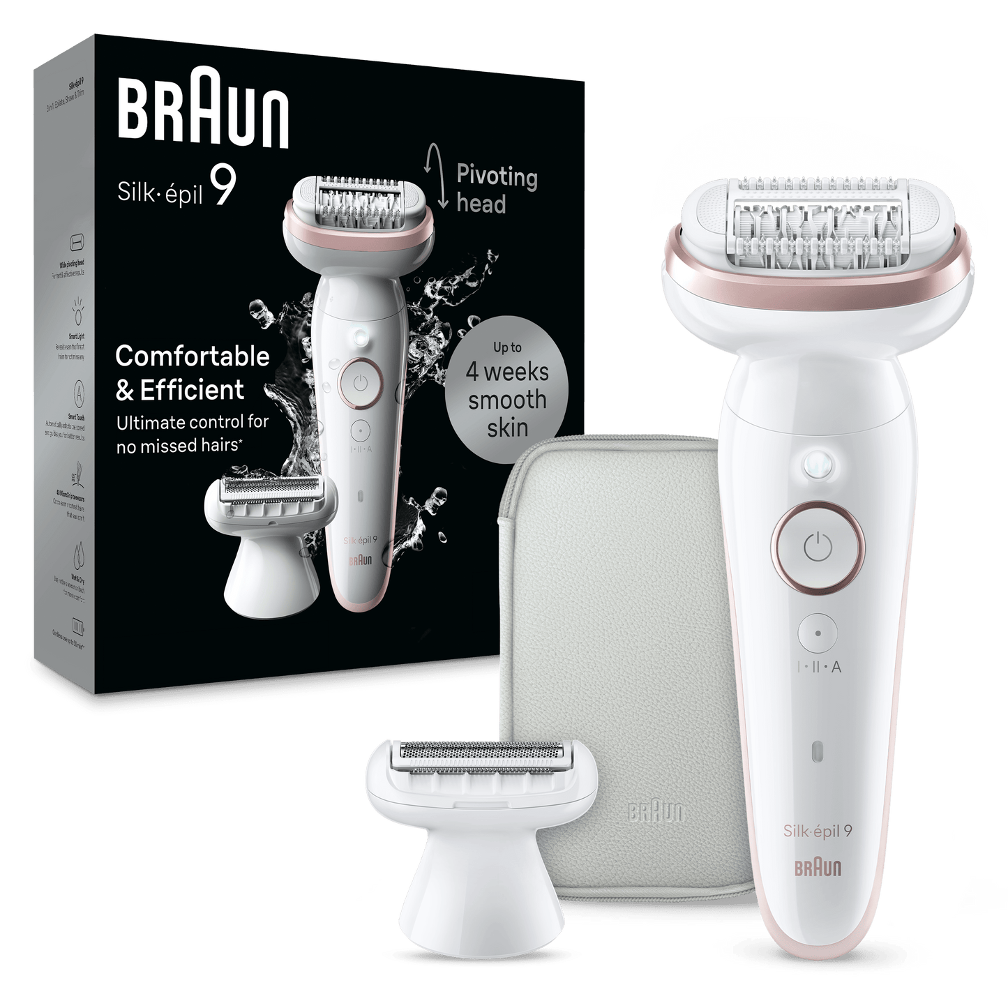 BRAUN Silk 9 epilators, komplektā uzgaļi SES9-030