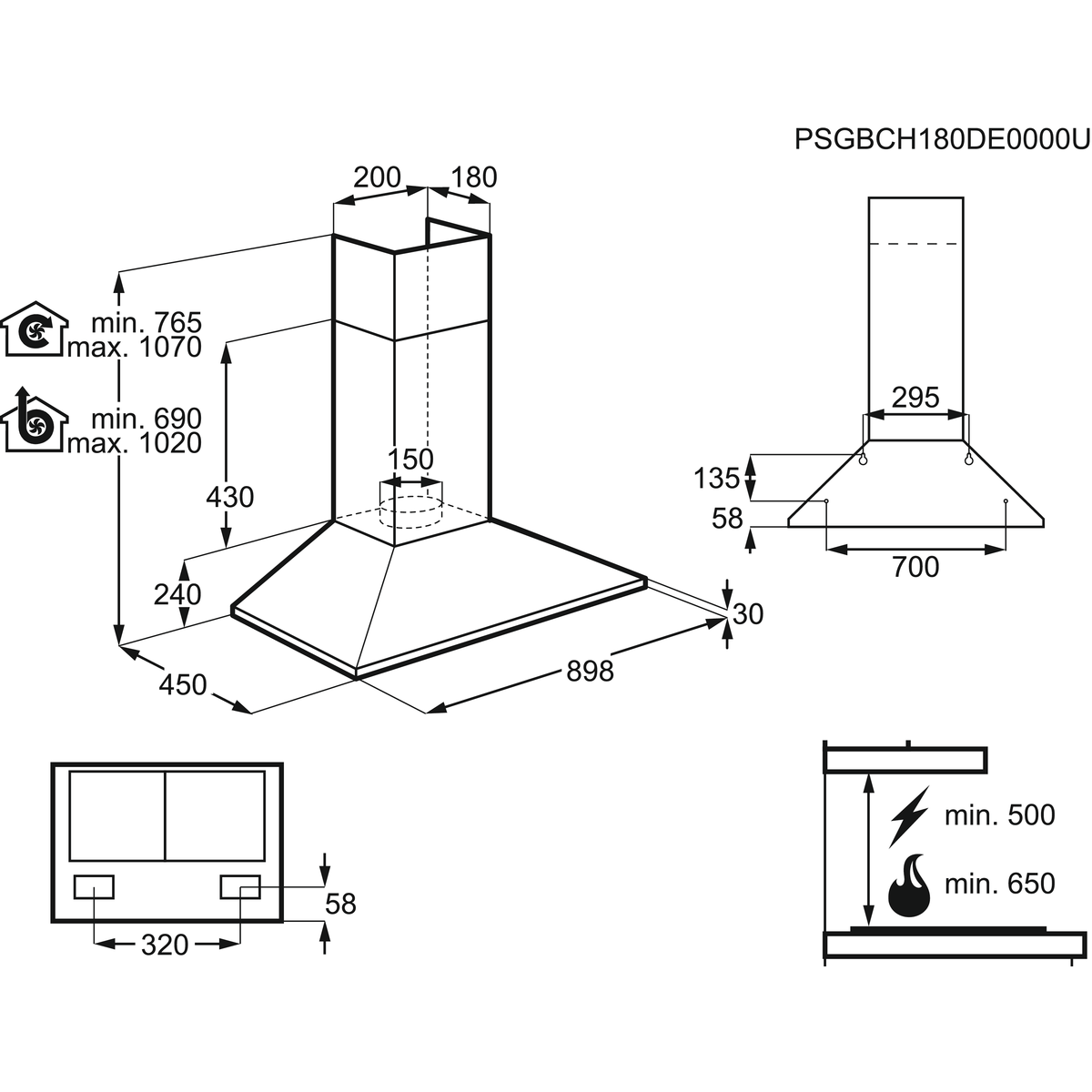 Electrolux skursteņa standarta tvaika nosūcējs, 90 cm LFC319X