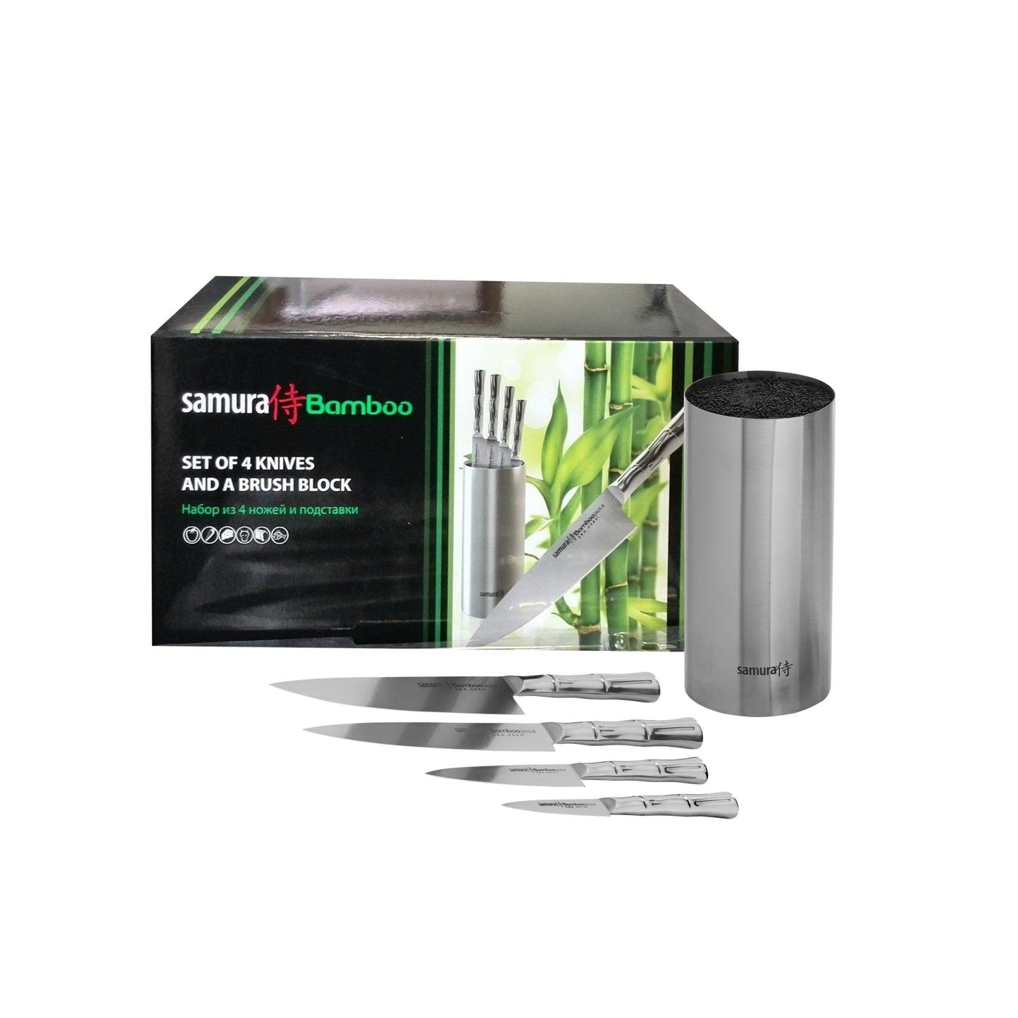 Nažu statīvs ar nažiem SAMURA BAMBOO Knife block set with 4 kitchen knives SBA-05 - DomoTehnika