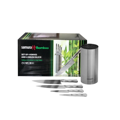 Nažu statīvs ar nažiem SAMURA BAMBOO Knife block set with 4 kitchen knives SBA-05 - DomoTehnika