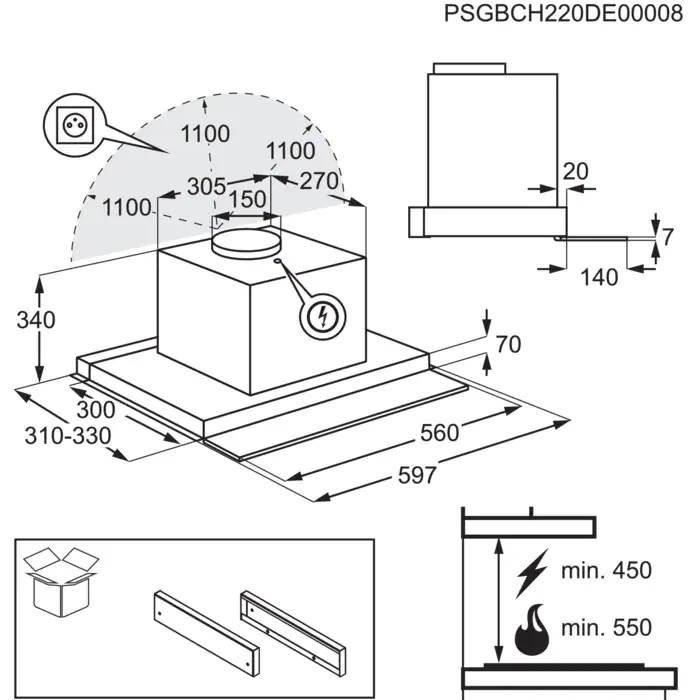 AEG izvelkams tvaika nosūcējs (iebūv.), 60 cm DPE5661G