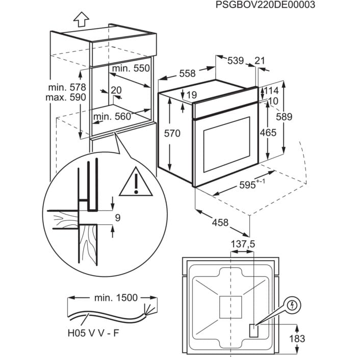 Electrolux cepeškrāsns, iebūv., 65l EOF3H40BW