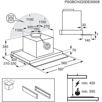 AEG izvelkams tvaika nosūcējs (iebūv.), 60 cm DPE5661G