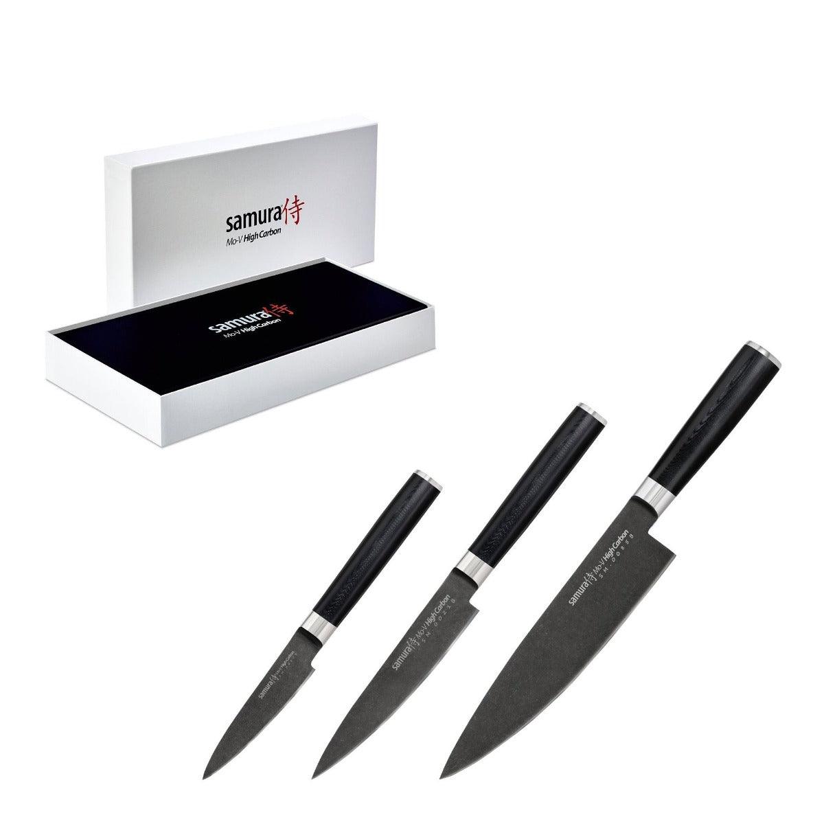 Nažu komplekts SAMURA MO-V Stonewash Set of 3 kitchen knives in a gift box SM-0220B - DomoTehnika
