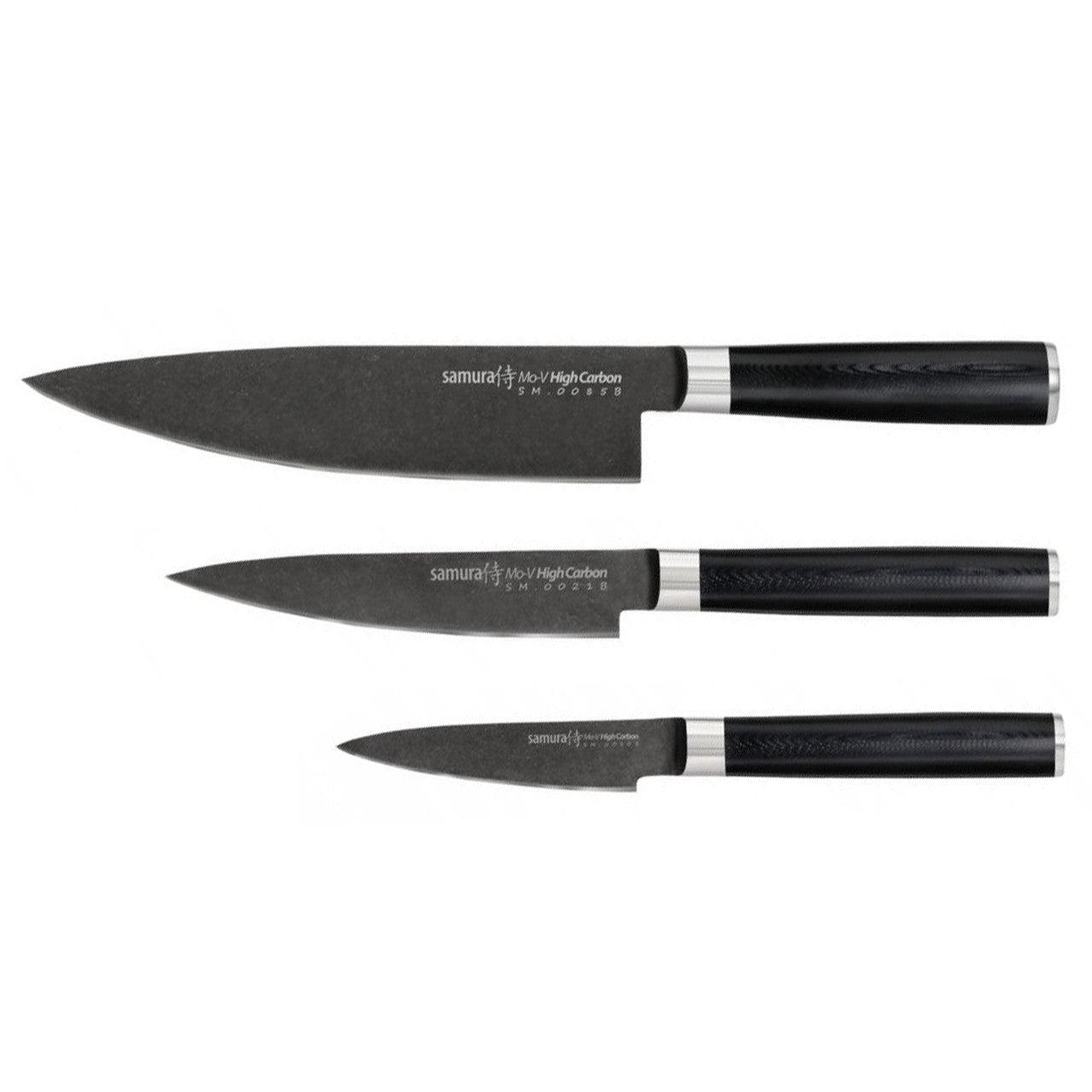 Nažu komplekts SAMURA MO-V Stonewash Set of 3 kitchen knives in a gift box SM-0220B - DomoTehnika