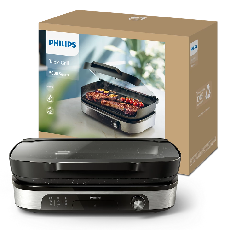 Philips elektriskais galda grils ar vāku, melns HD6212/90